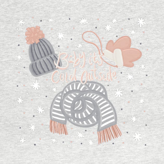 Baby it's cold outside Lettering Cosy Knitwear Cute Winter Digital Illustration by AlmightyClaire